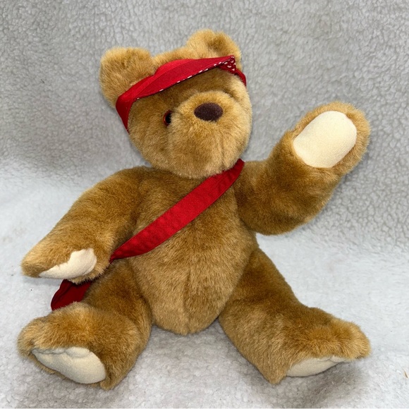 Hallmark Post Bear Express brown Stuffed Animal 10" with bag visor - Picture 2 of 11